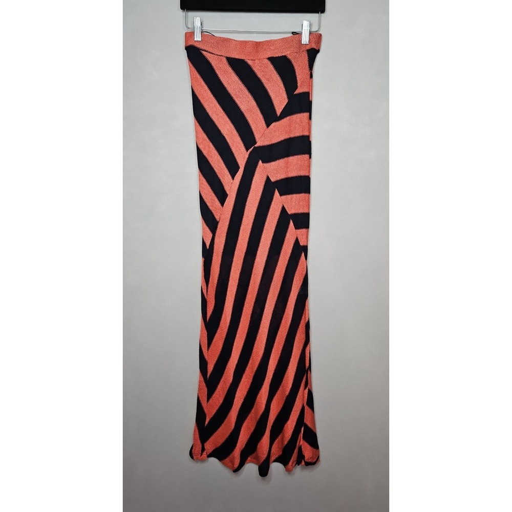 Fraiche By J Womens Pink Black Striped Knit Maxi Skirt Size Small NWOT‎